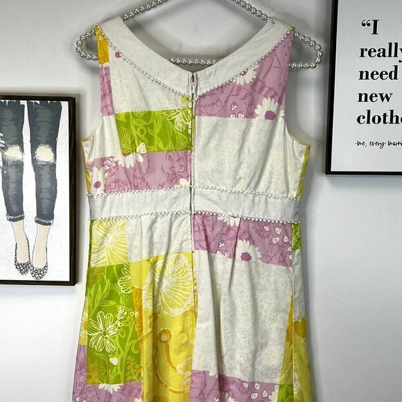 Lilly Pulitzer Vneck Empire Waist Pastel Patchwork Print Tank Dress SZ 4 - Picture 6 of 8